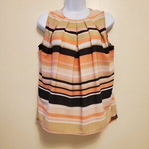 Tommy Hilfiger Melon Multi-Color Striped Pleated Sleeveless Cami Blouse Top - S